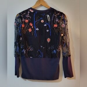Source Unknown Navy Floral Mesh Blouse
